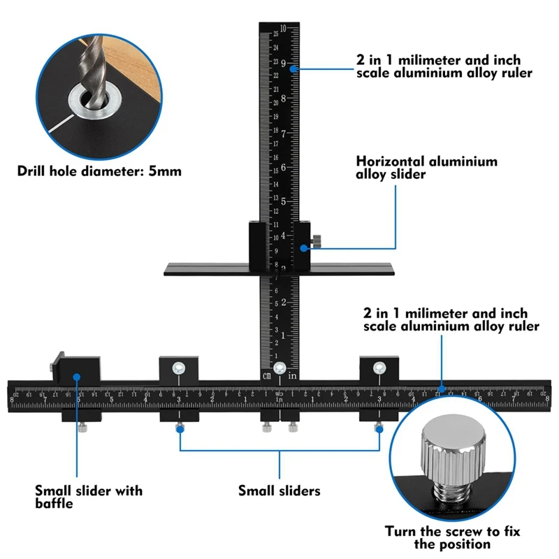 Aluminum Cabinet Hardware Jig,Punch Locator Drill Guide,Wood Drilling Dowelling Guide For Installation Of Handles Knobs Durable