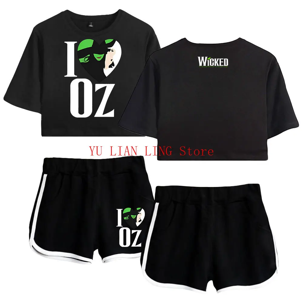 Film WICKED The Musical Merch Sommer Damen Sets Crop Top Shorts Zweiteilige Outfits Casual Damen Trainingsanzug Sportwear Anzug