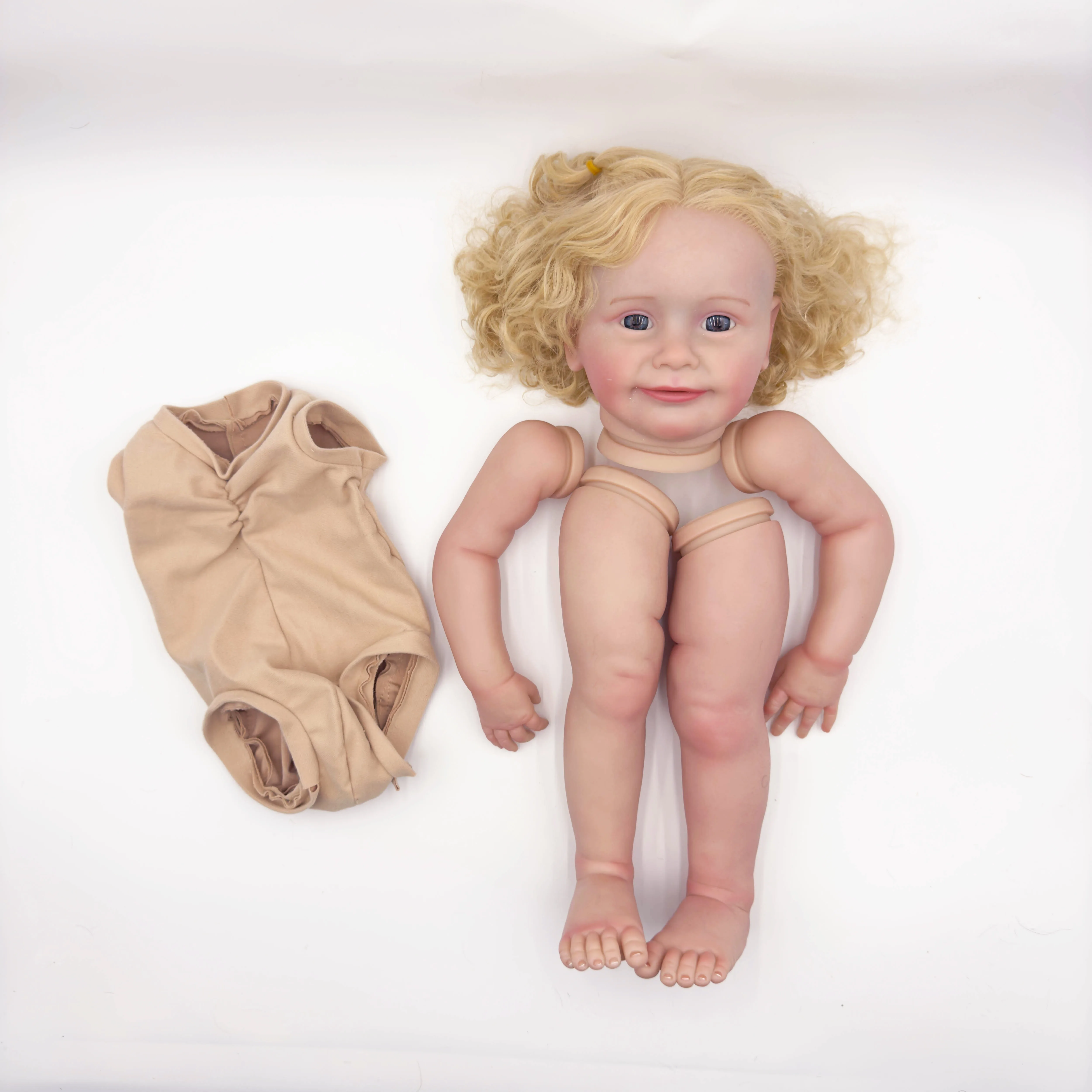 24inch Zoe Unfinished Lifelike Reborn Doll Kit Painted DIY Toy Doll Parts with blond Curly Blond Hair Cloth Body