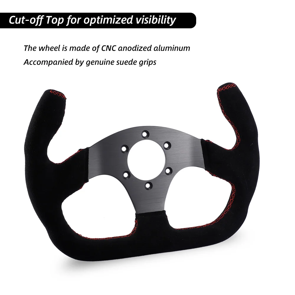 325mm Flat GT Steering Wheel Suede Racing Car/Game Rims Anodized Aluminum Black with Horn Button