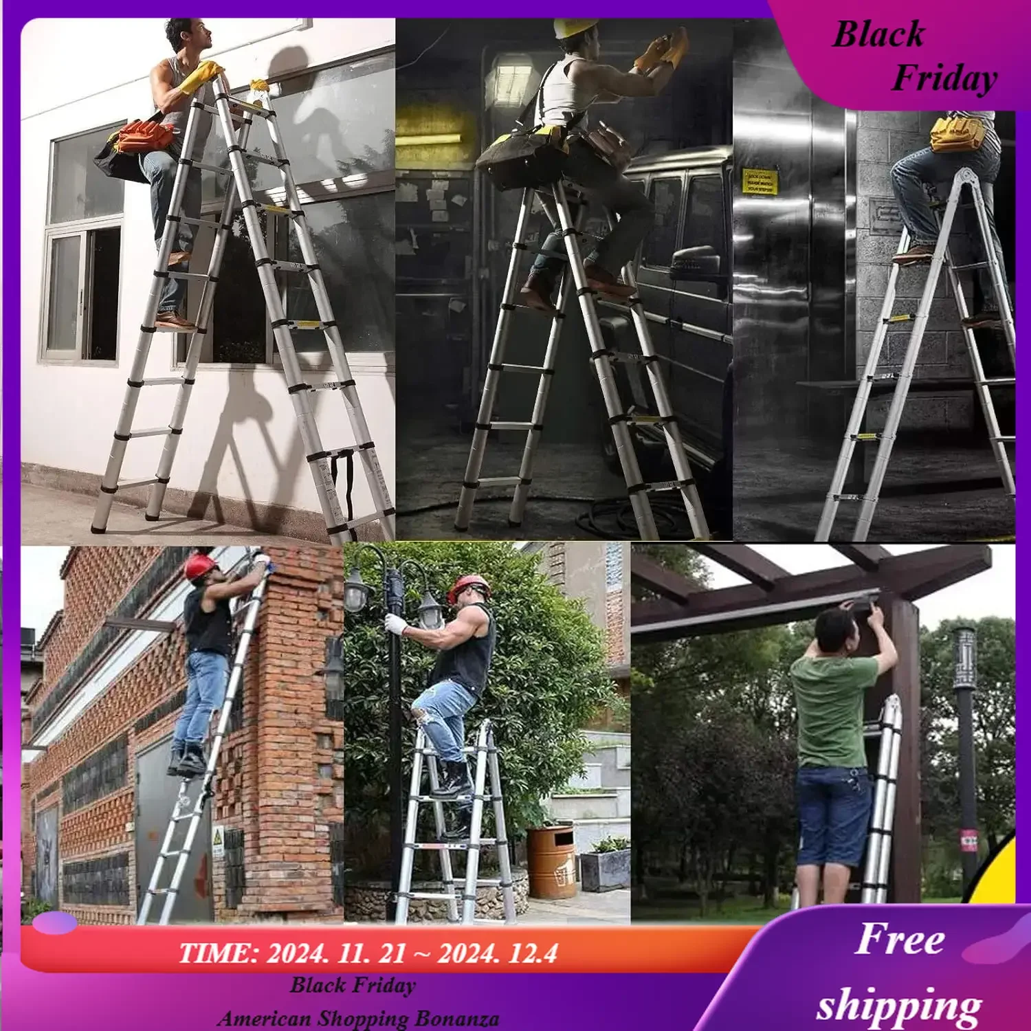 Aluminum Telescoping Telescopic Ladder 5M/16.5Ft A Frame Portable Extension Folding Multi-Purpose