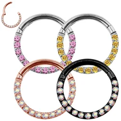 G23 Titanium Hinged Segment Hoop CZ Small Nose Ring Earring Clicker Ear Cartilage Tragus Helix Labret Lip Piercing Body Jewelry