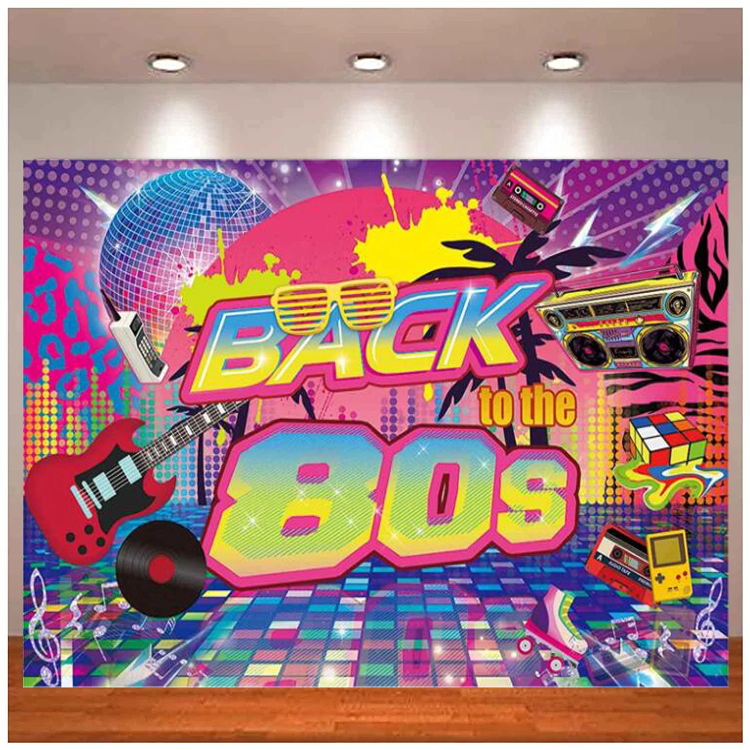 

Back To the 80's Theme Backdrop Retro Disco Party Decor Neon Style Rock Hip Hop 80th Birthday Table Covers Supplies Banner Decor