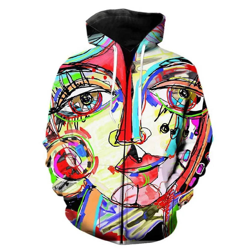 3D Print Art Graffiti Zipper Pullovers For Men Kids Colorful Abstract Pattern Sweatshirts Fashion Long Sleeve Street Top Hoodies