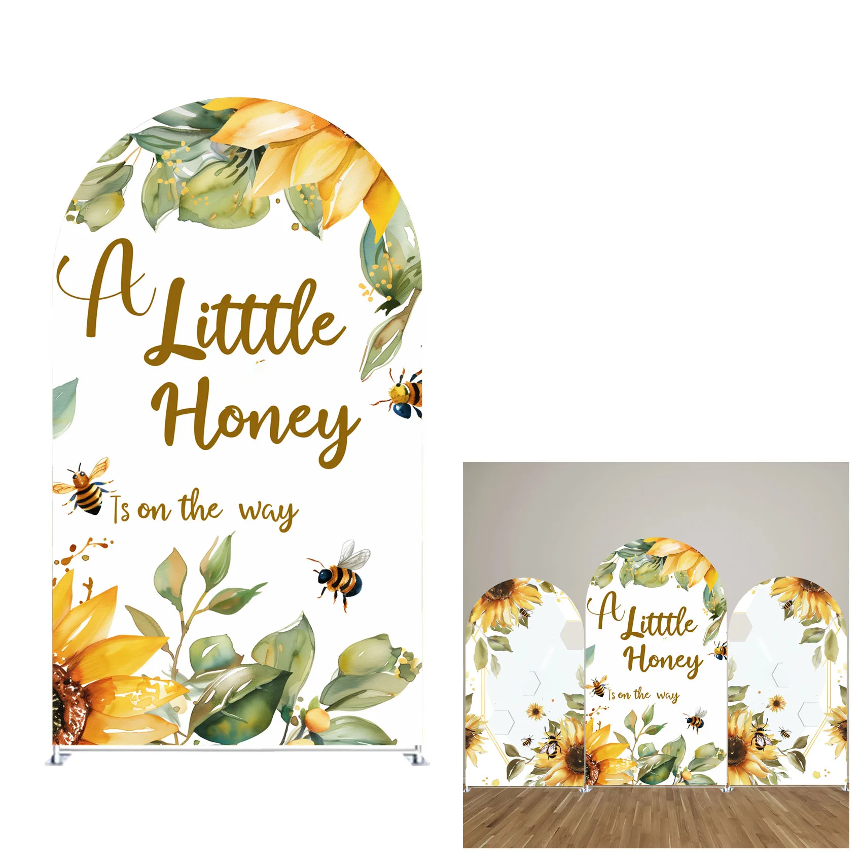 A Little Honey is on the way Arch Backdrop Cover,Baby Birthday Baby Shower Bee Party Decoration,Double-sides-Elasticity-Washable