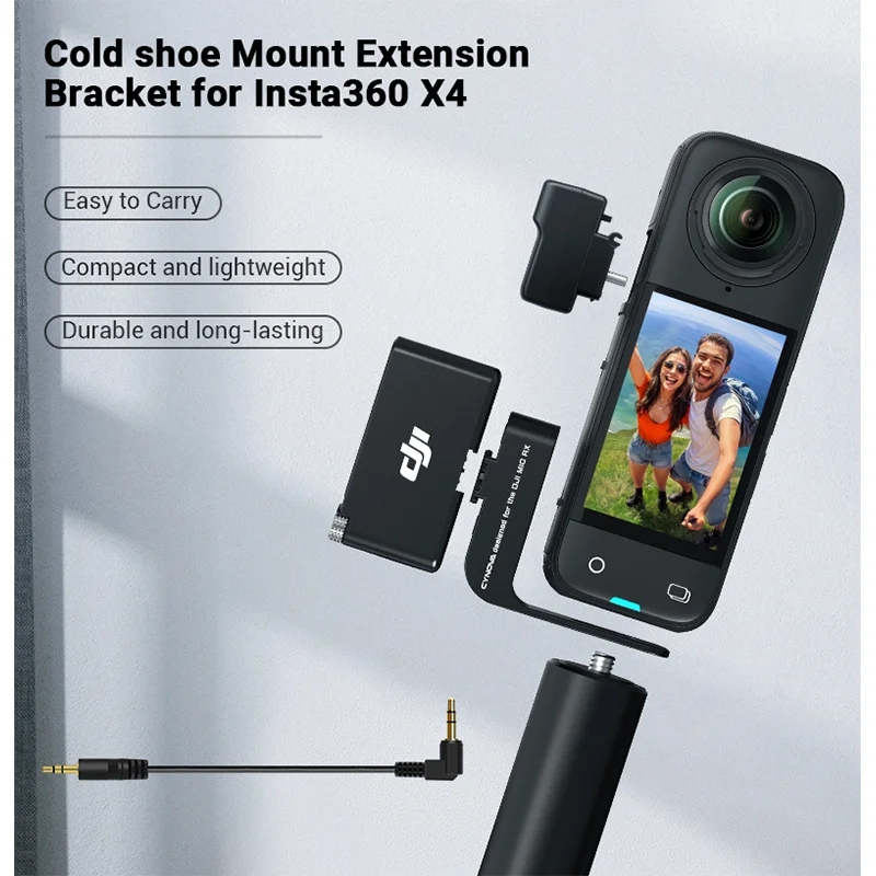 For Insta360 X5 x4/3/2 Cold Shoe Extension Bracket for DJI Mic RX Receiver Audio Mount Holder Adapter Insta 360 ONE X2 Accessory
