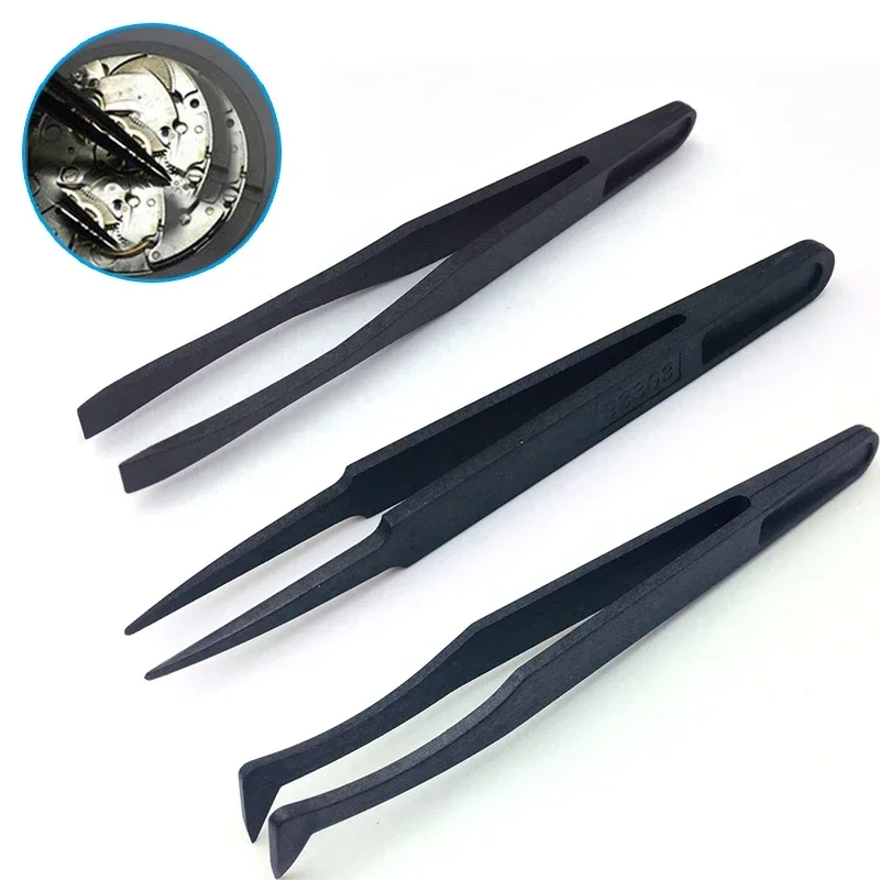 

Watch Repair Tool Antistatic Carbon Fiber Tweezers Plastic Watchmaker High Temperature Non-Conductive Tip Hand Tool Phone Sub