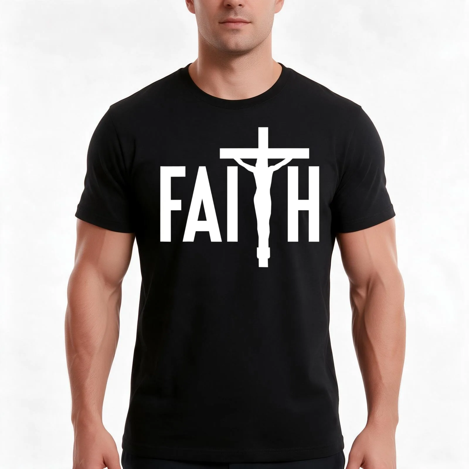 Faith Jesus Cross Crucifix Christian Catholic T-Shirt Summer Casual Cotton Tee Oversized Streetwear Tops Unisex Men Women
