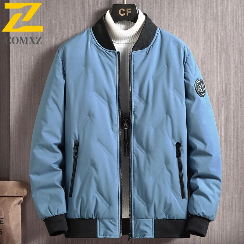 COMXZ Ultra Light Men Down Jacket Hiking Travel Thickened Warm Parka Casual Stand Collar Outdoor Cold Resistant Winter Down Coat