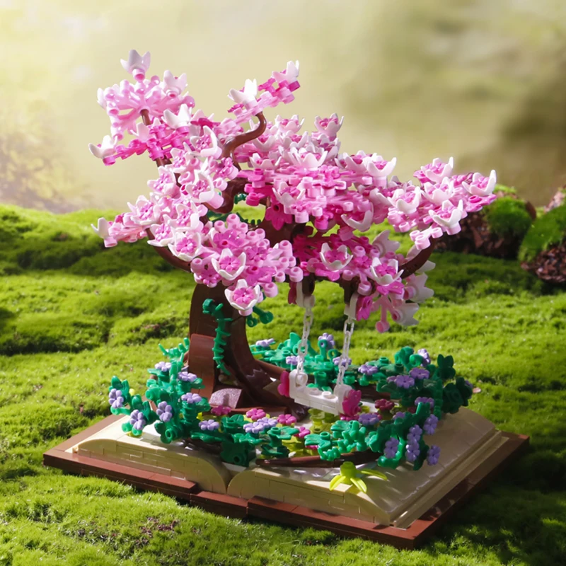 

753PCS Creative MOC Sakura Tree on Magic Book Building Blocks Cherry Blossom Flower Assemble Bricks Toys Gift For Children Kids