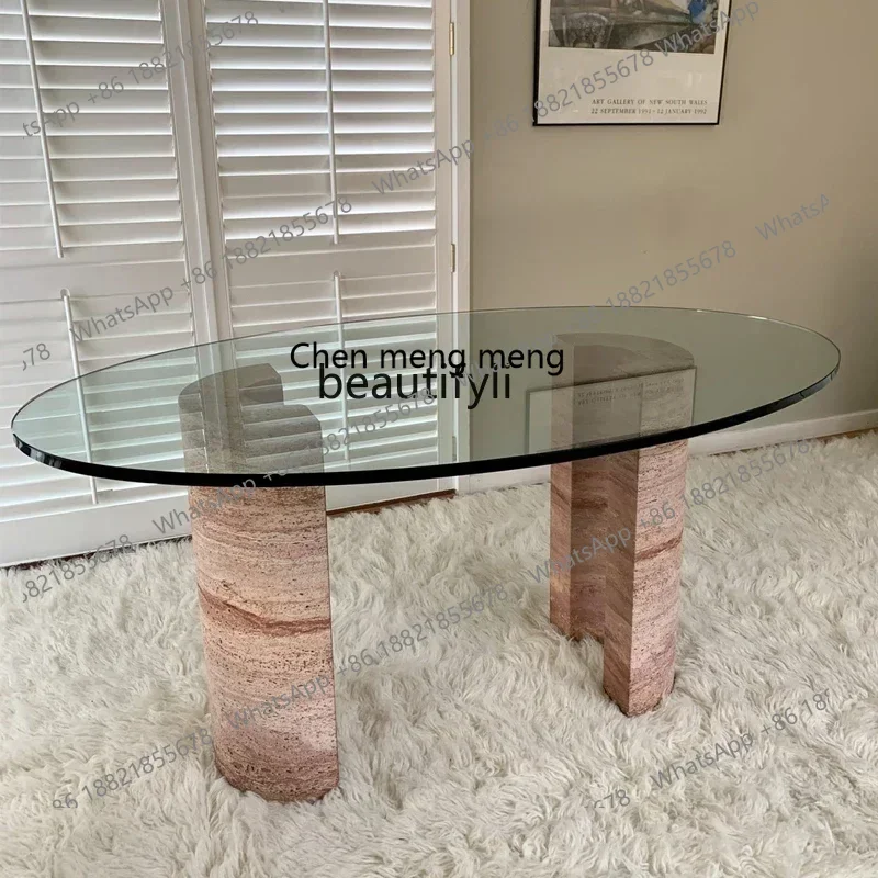 

182Nordic Dining Table and Chair round Glass Surface Red Cave Stone Table Sales Department Decoration TableQ