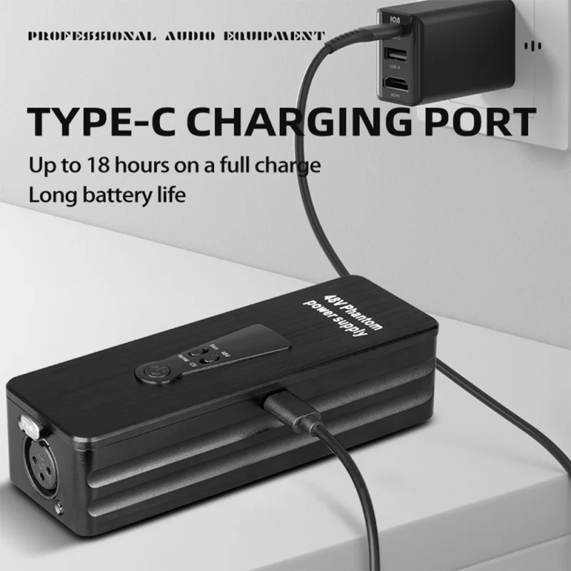 48V/12V Phantom Power Supply for Condenser Microphones Mic Preamp Portable Rechargeable Phantom Power Low Noise