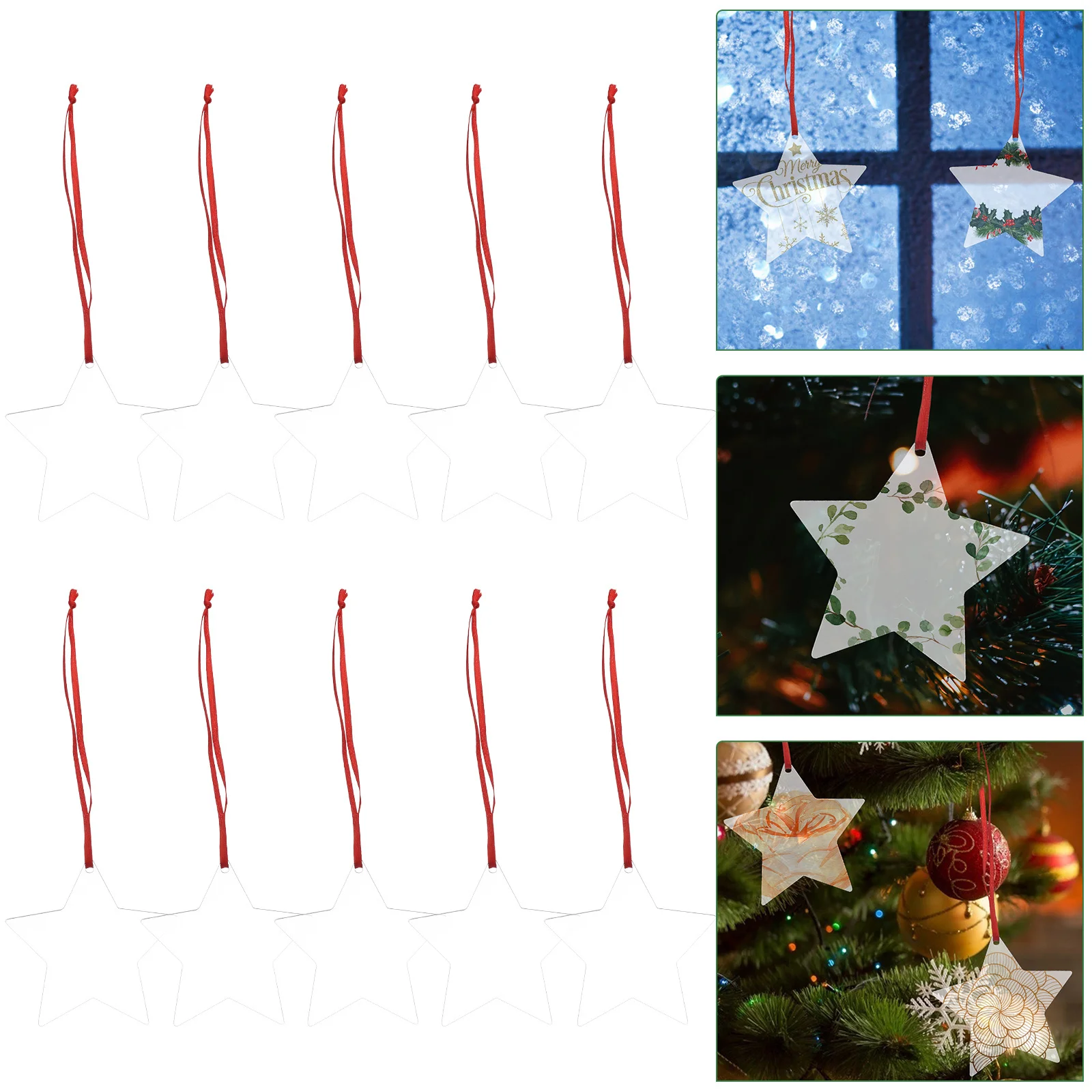

10Pcs DIY Sublimation Pendants Clear Acrylic Ornament for Christmas Tree Hanging Xmas Decor Blank Craft Supply