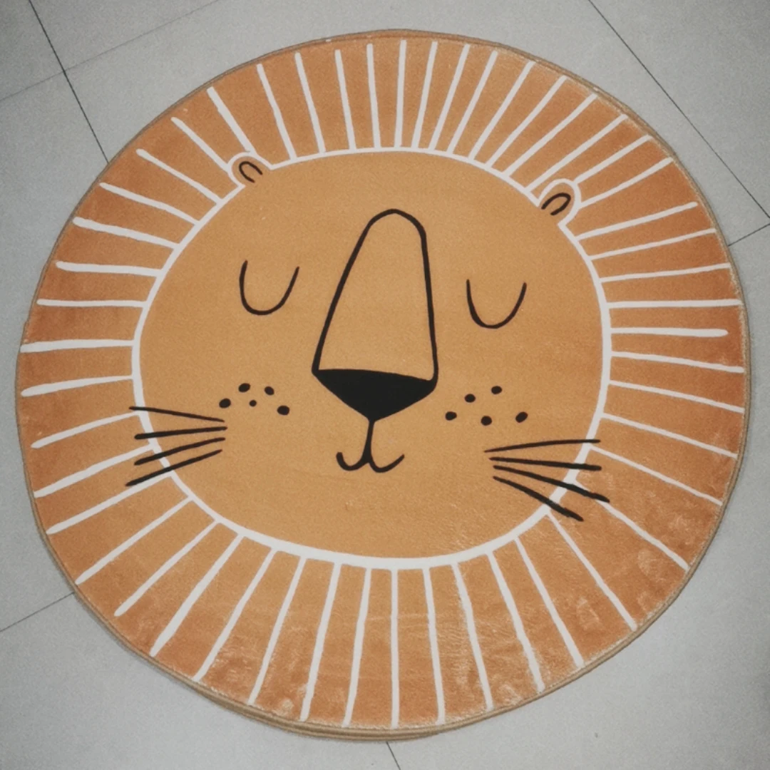 Cartoon Round Shape Mat for Children Kid Play Pad Round Carpet Lion Playmat Living Room Carpet Rug for Bedroom Photography Props