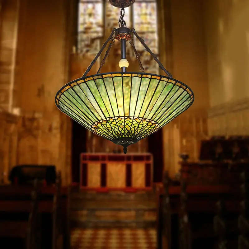 Old Shanghai retro colored glass villa large chandelier, entrance to living room, bedroom, reverse chandelier