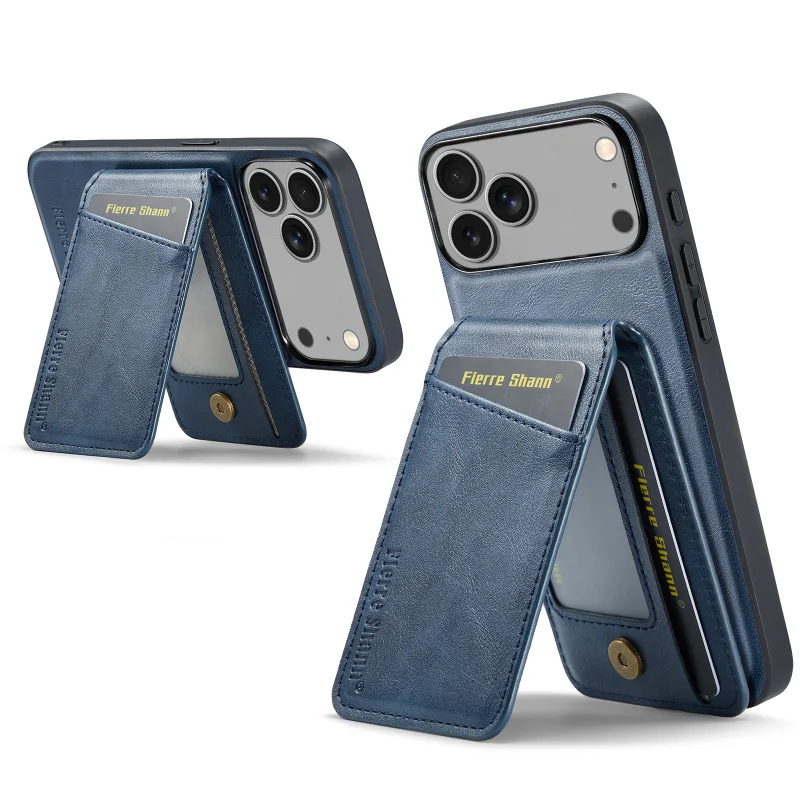 

Магнитный разъемный однотонный кожаный складной кошелек с гнездом для карт Magsafe, чехол для телефона для iPhone 17 Pro Max Air, задняя крышка