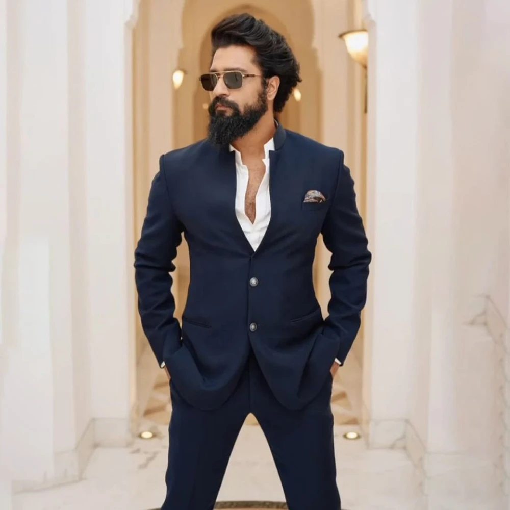 

Safari Navy Blue Men's Suits Slim Fit Customized Blazer Fashion Business Casual Smart 2 Piece Jacket Pants Outfits Costume
