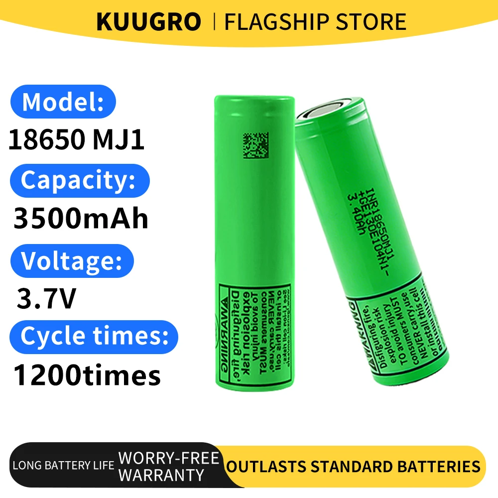 

Kuugro 18650 Lithium Battery 3500mAh 3.7V Discharge 12A Original INR18650 MJ1 18650 Rechargeable Battery for Power Tools Pack