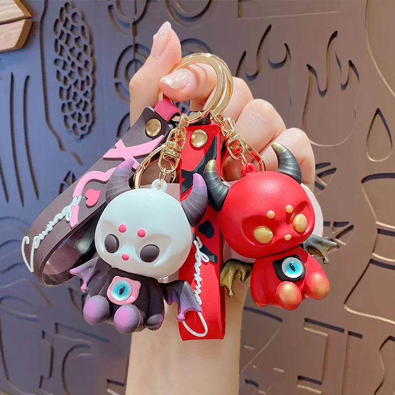 Cartoon Creative Devil Doll Keychain Cute Ox Horn Bat Demon Mini Model Toy Cool Pendant Keyring for Men Women Backpack Ornaments
