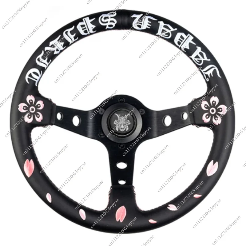 JDM Style Modified Racing Steering Wheel, 320mm Sakura Ghost Head Design, Microfiber Leather