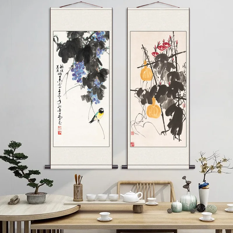 Scroll Hanging Painting Flower and Bird Famous Calligraphy and Painting Office Scroll Gift  Anime Poster Room Decor Aesthetic