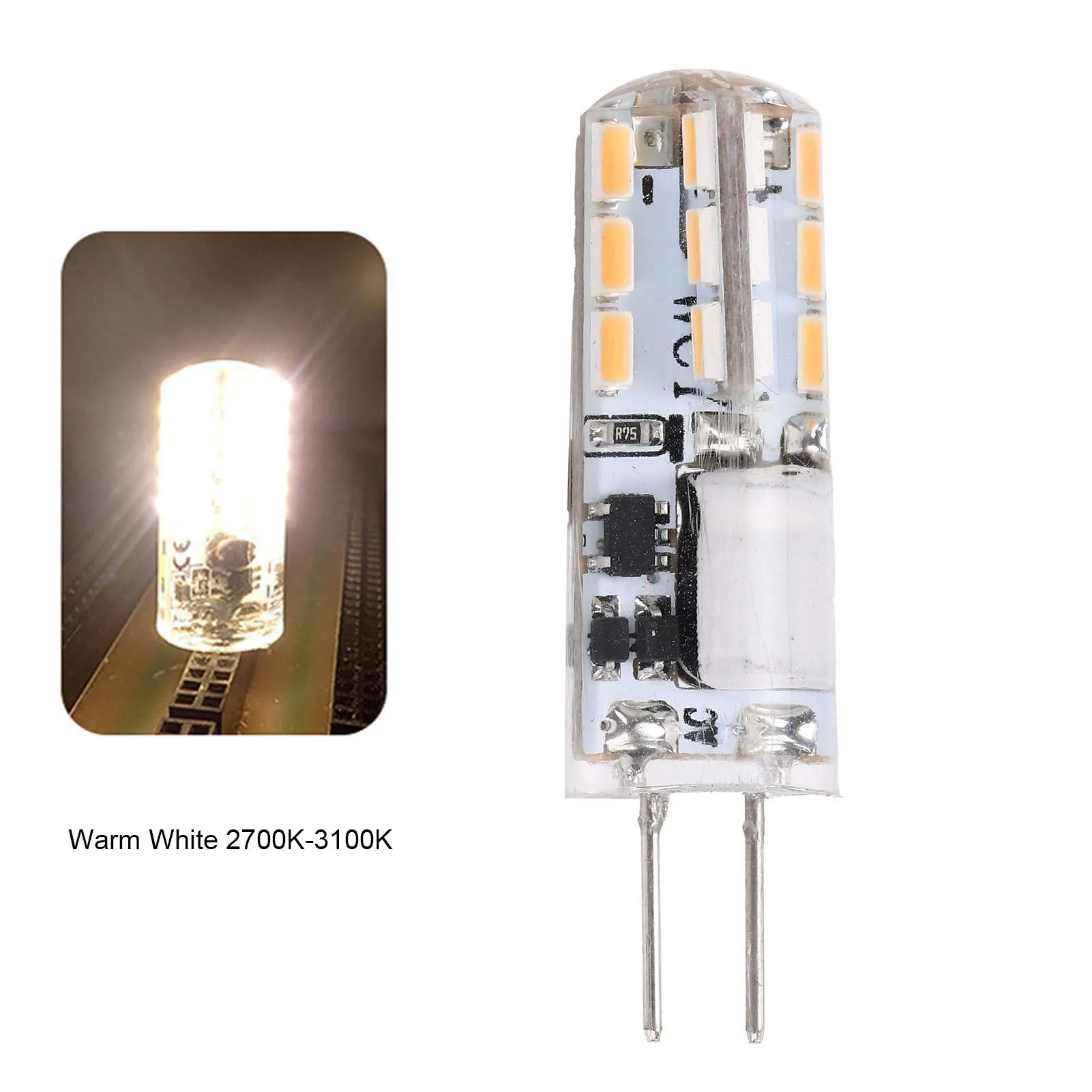 2pcs Silicone G4 LED Bulb AC DC Compatible 3014 SMD LED Warm White Light No Flicker Crystal Chandelier Light Lamp Bulb