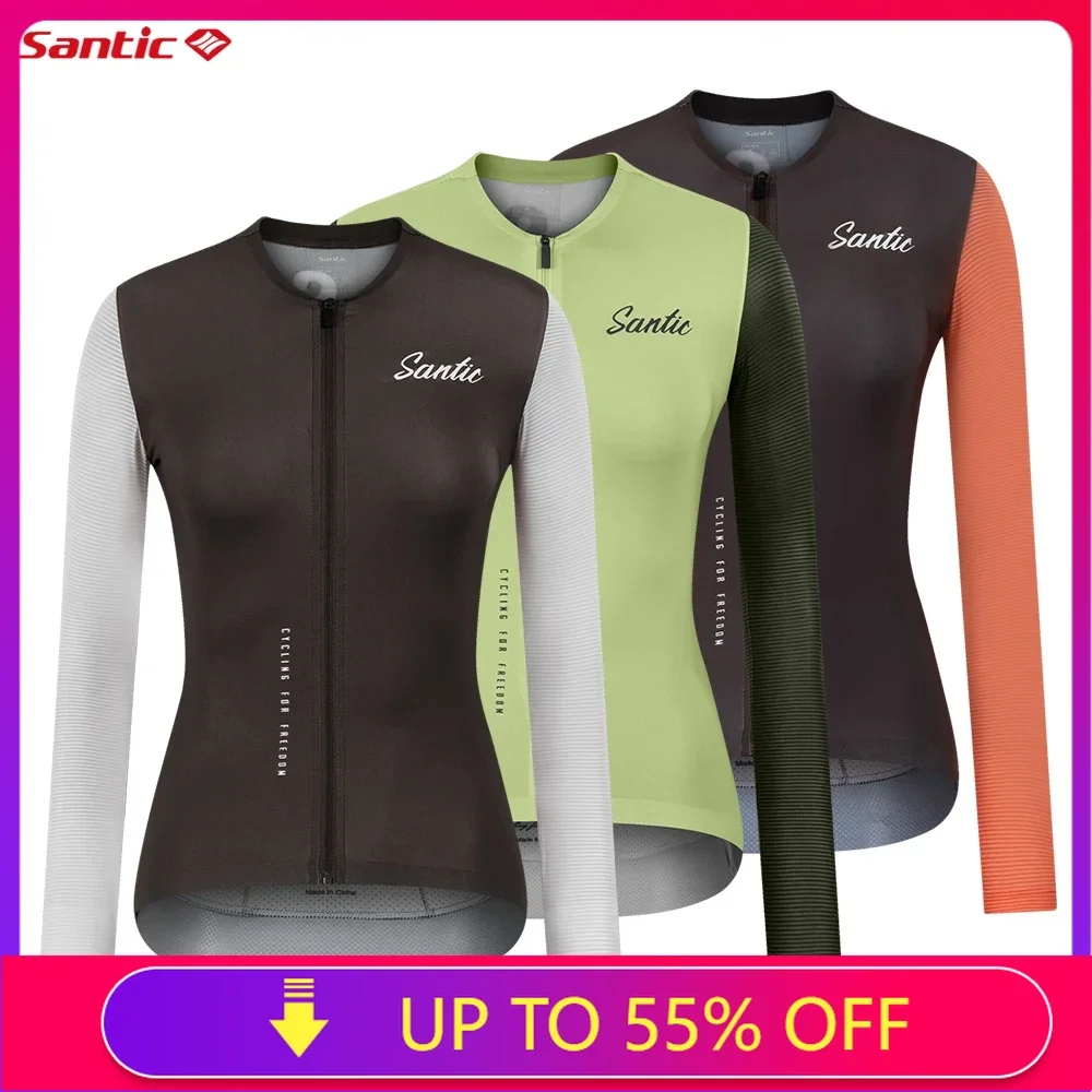 Santic Summer Women's Cycling Jersey Long sleeved Road Quick-drying Breathable Slim Reflective Cycling Clothing Sun Protection