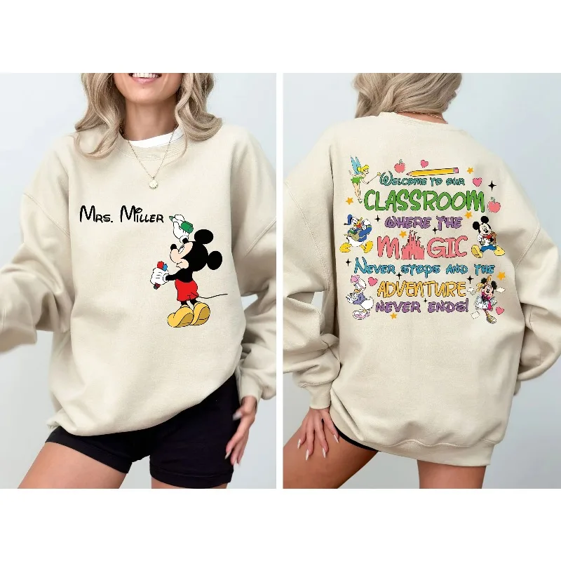 Disney Personalized Teacher Mickey Minnie Sweatshirt Women Men Cotton Hoodies Pullover Autumn Winter Fleece Oversize Unisex Top