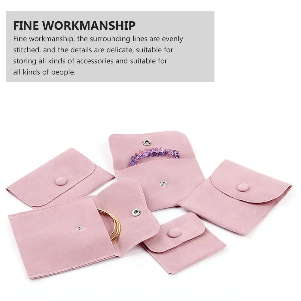 2Pcs Jewelry Bags Thick Flannel Storage Pouch Pink Light Snap Closure Perfect for Gifts Accessories Party Favor