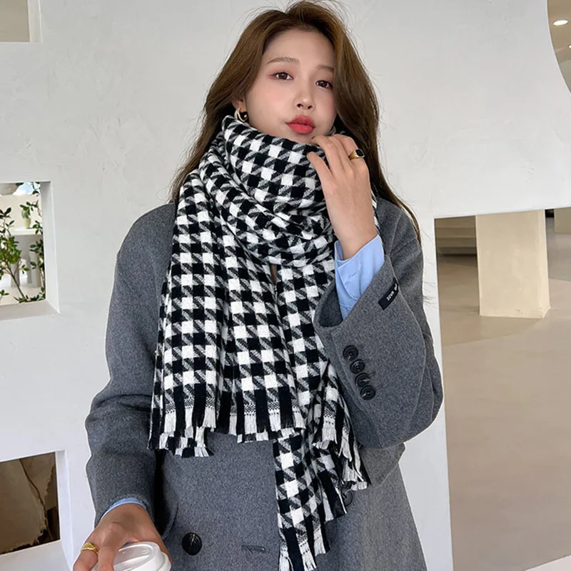 Wool Knitted Scarf Warm Shawl Long Cashmere Plaid Scarf Thickened Warm Winter Women's Scarves Christmas New Year Gifts