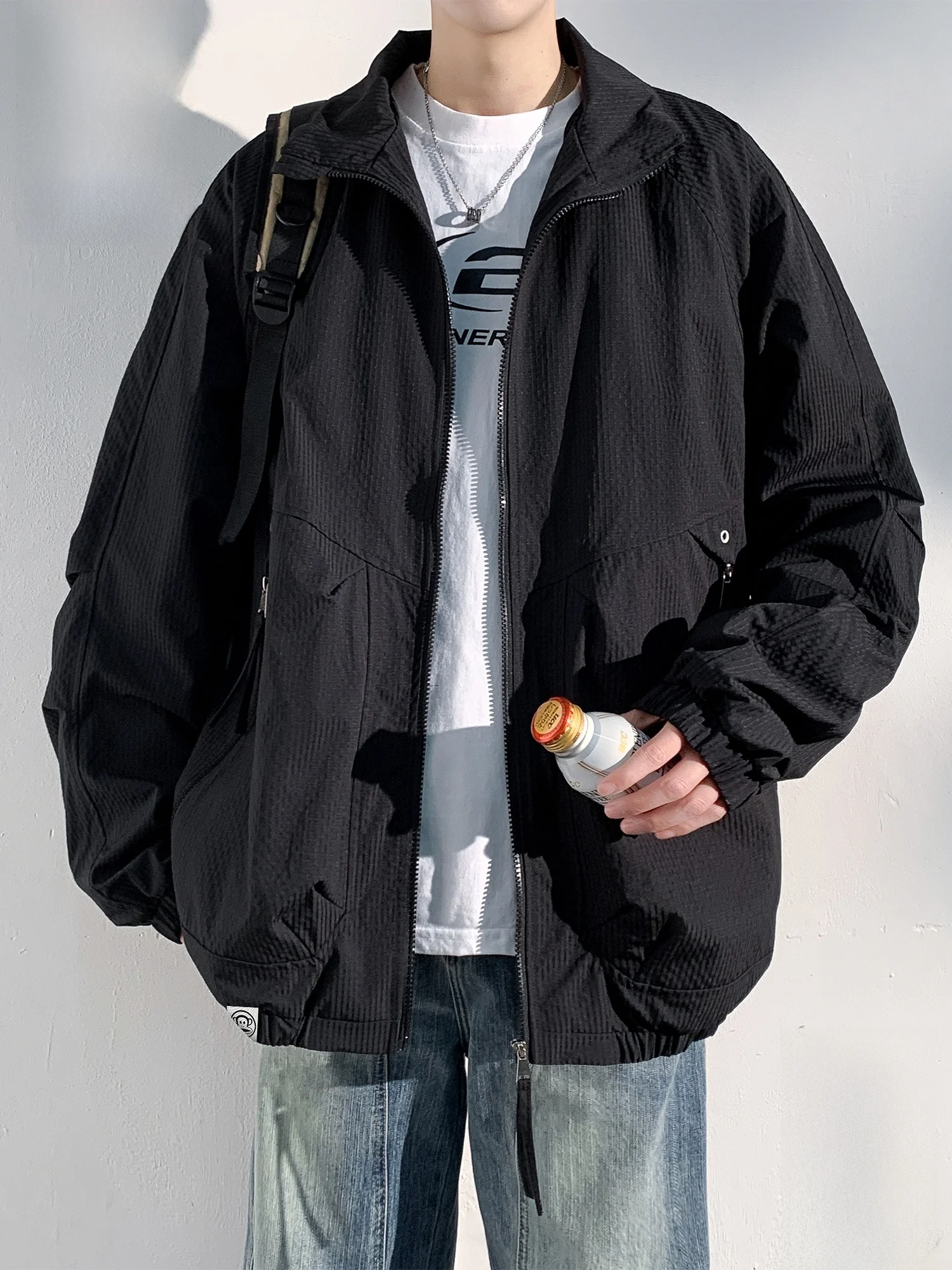 

Loose Fit Monkey Outdoor Workwear Jaet Men's Spring Trendy Casual Collar Coat Polyester Fiber Long Sve Zipper