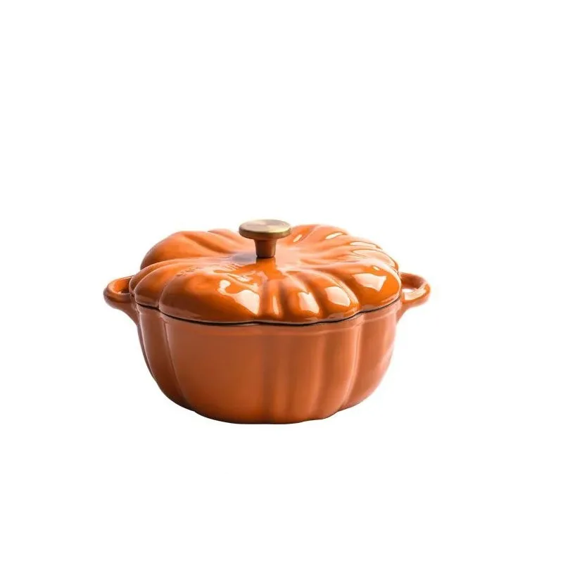 16cm Orange Pumpkin Shaped Dutch Oven Enameled Cast Iron Multi function Cookware