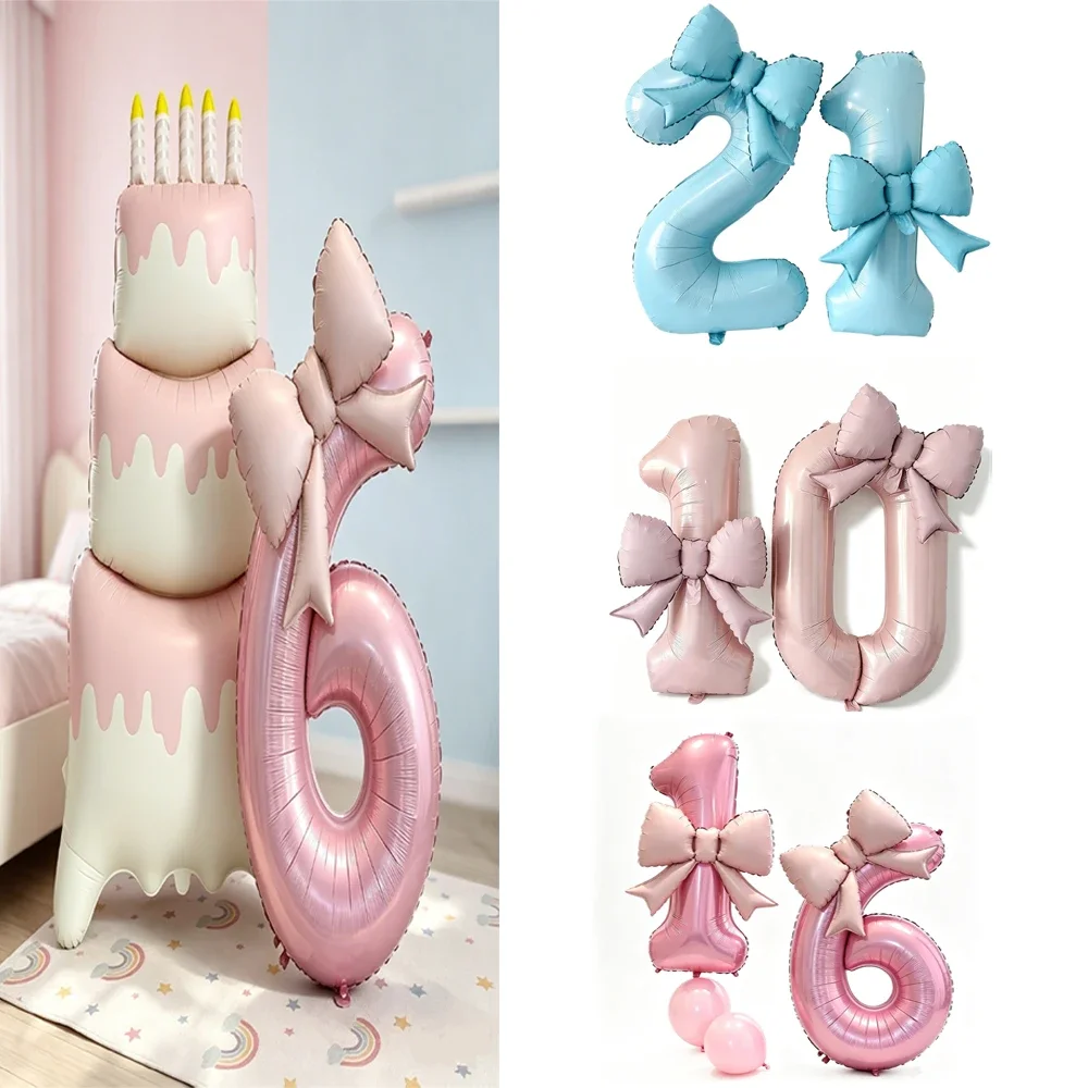 40in Large Number Bowknot Bow Aluminum Foil Balloons Wedding Birthday Party Decorations Anniversary Photo Props Digital Balloon