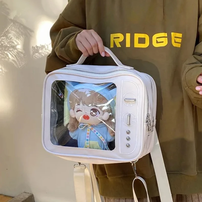 Y2K اليابانية Kawaii TV تصميم Ita حقيبة لطيف بولي PU حقيبة كتف جيب شفاف Harajuku حقيبة كروسبودي للنساء حقائب الظهر الموضة