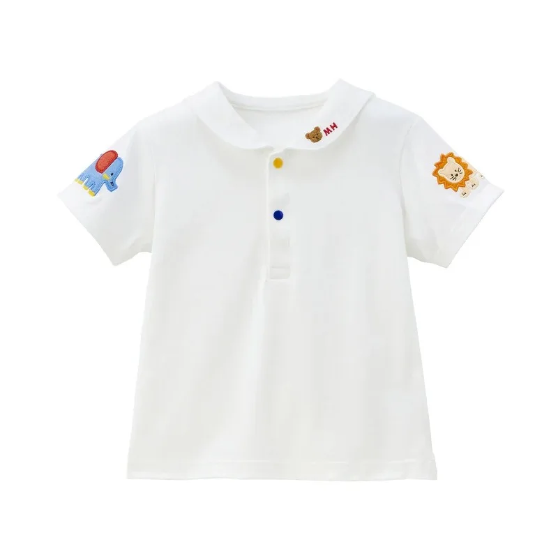 Kids Long Sleeved Shirts Sailor Collar Shirt Cute Bear Color Letter  Boy  Blouse Inner Wear Boys Short Sleeve Tops
