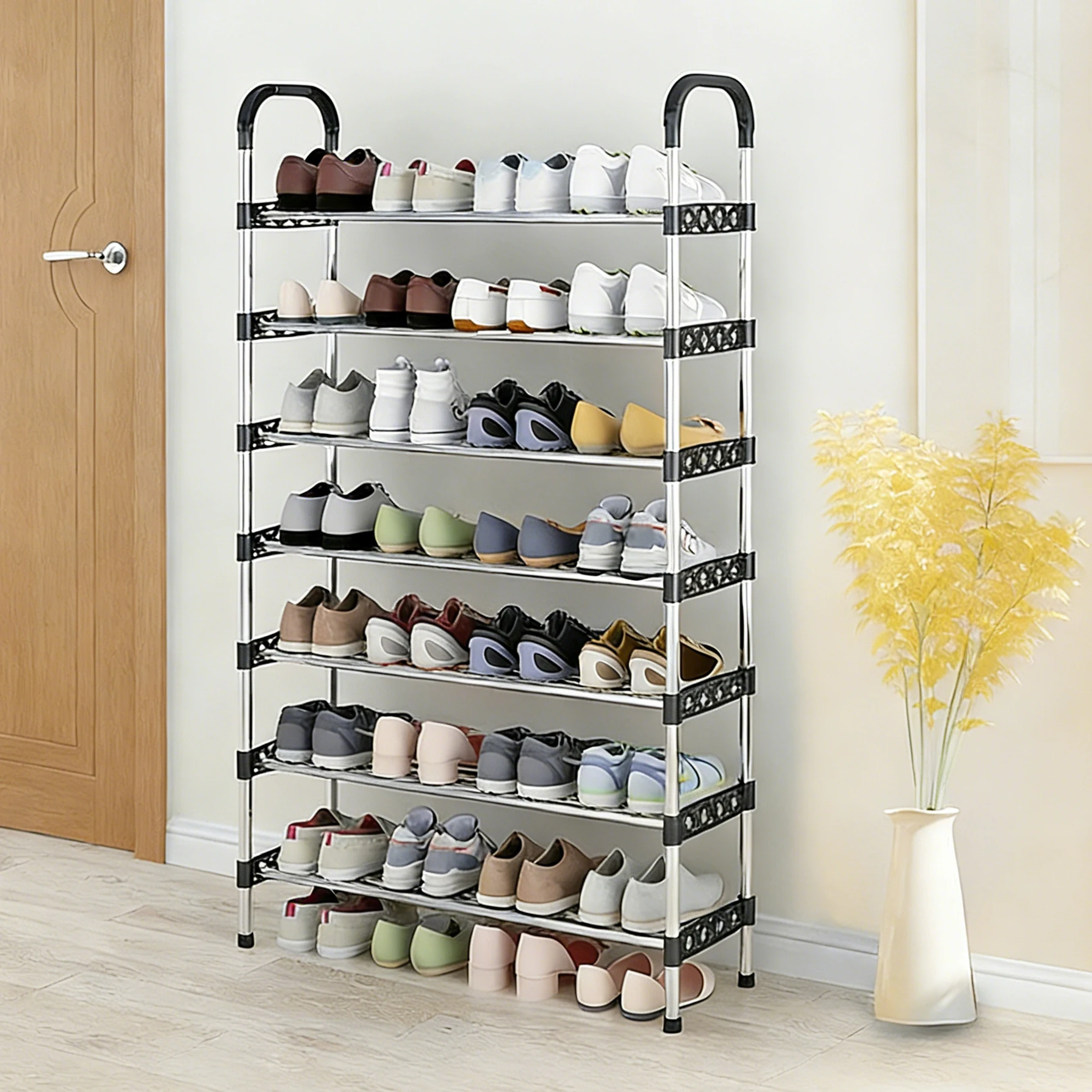 מתקן נעליים להרכבה, מארגן נעליים רב שכבתי וחזק, ארון נעליים שחור לאחסון בכניסה לבית, לחדר מעונות