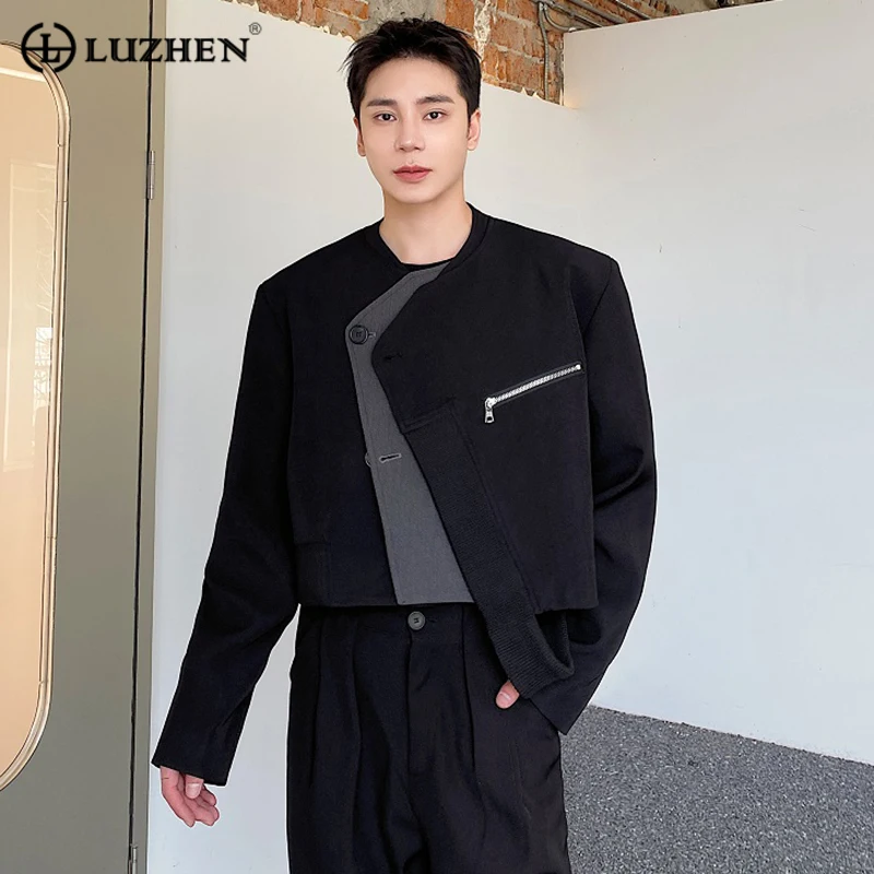 

LUZHEN 2024 Spring Asymmetric Splicing Design Short Jacket Men High Quality Elegant Street Double Layer Trendy Suit Coat 7c25f1