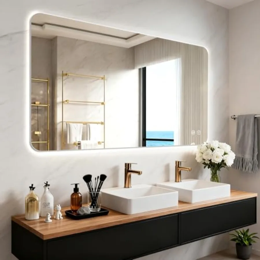 

LED Bathroom Mirror with Lights, 48"x36" LED Mirror for Bathrooms with Anti-Fog, Dimmable, 3 Colors Bathroom Mirror, Wall Mount