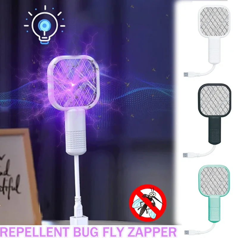 USB Mosquito Swatter Trap Mini Electric Shock Fly Bug Zapper UV Light Portable 2-in-1 Mosquito Repellent  for Outdoor Bedroom