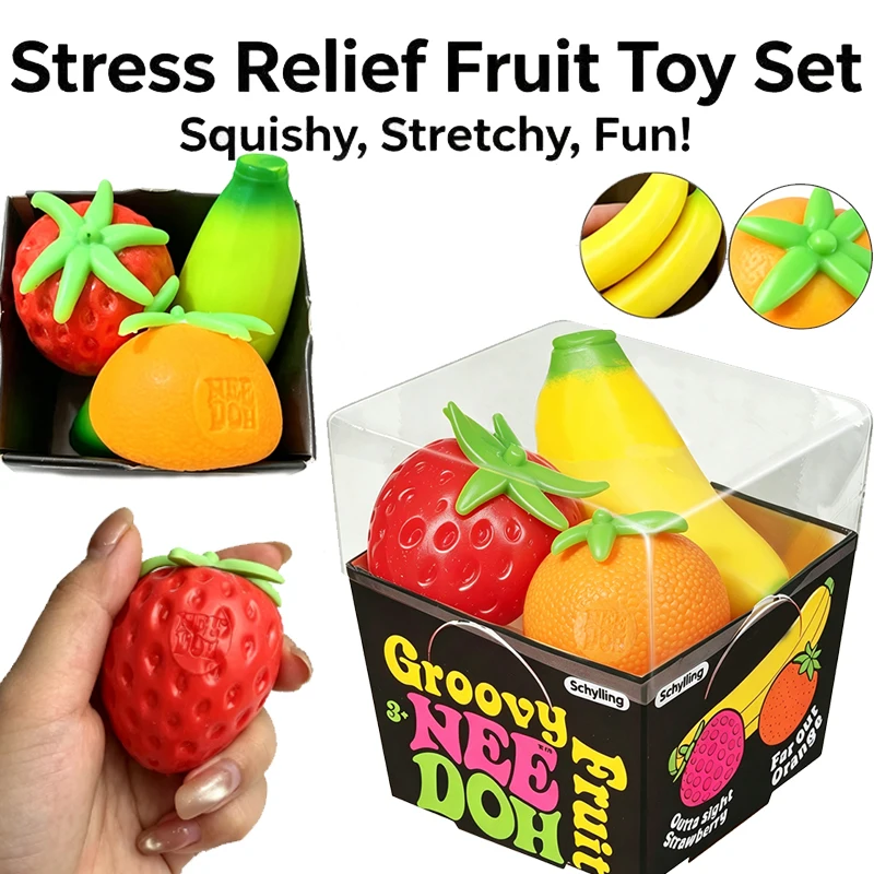 Needoh Groovy Fruit Venting Toy Soft Squishy Knead Autism ADHD Focus Toy Relief Stress Squeeze Anti-Anxiety Adults Portable Gift