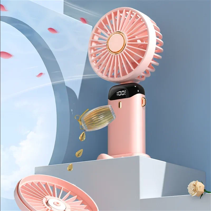 USB Handheld Mini Fan Foldable Portable Neck Hanging Fans 5 Speed USB Rechargeable Fan with Phone Stand and Display Screen