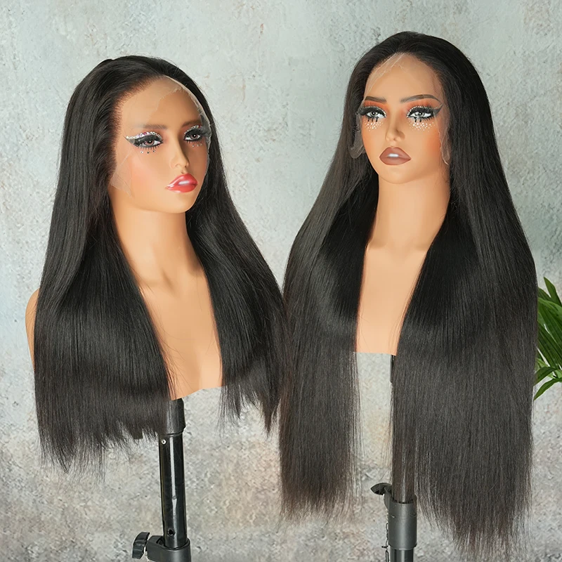 Double Drawn Bone Straight 13x4 HD Lace Frontal Wigs Invisible Melt Skins Pre Plucked 4X4 HD Lace Closure 100% Raw Human Hair