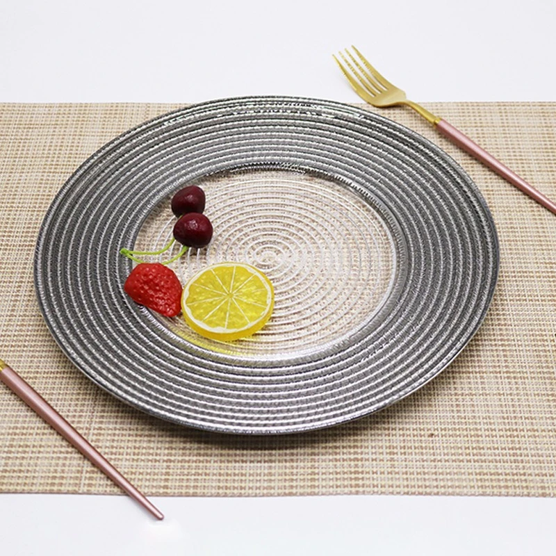 

Large Size Straw Hat Pattern Glass Dining Tray Home Hotel Restaurant Glass Steak Pasta Dining Tray Household Tableware