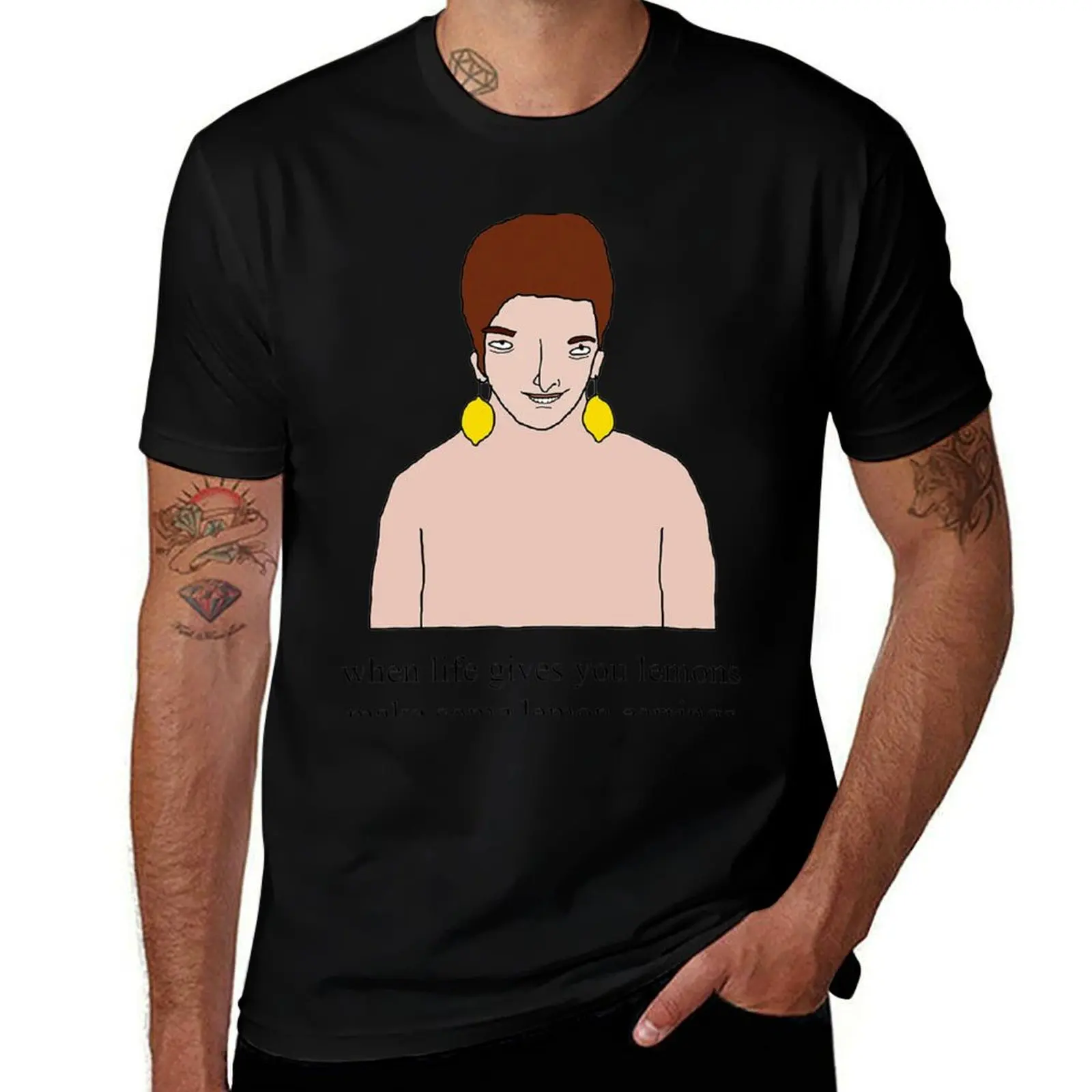 Lemon Earrings Man (w/ text) T-Shirt Stylish Print Short Sleeve Tee