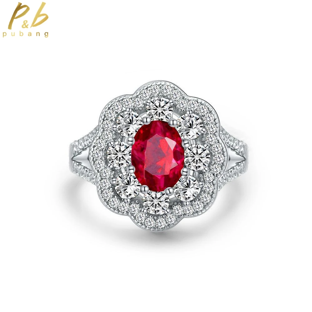 

PuBang Fine Jewelry 925 Sterling Silver Luxury Vintage Diamond Ring Ruby Sapphire Created Moissanite for Women Gift DropShipping