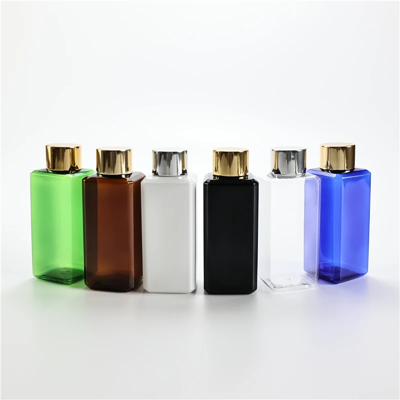 120ML X 40 Square Plastic Bottle With Anodized Aluminum Screw Cap Plug Cosmetic Container 4oz Travel Portable Bottle For Toner