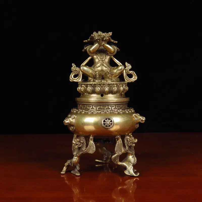 Antique copper incense burner Tibetan style home Buddhist hall offering Yeshe Tsogyal decoration exquisite handicraft