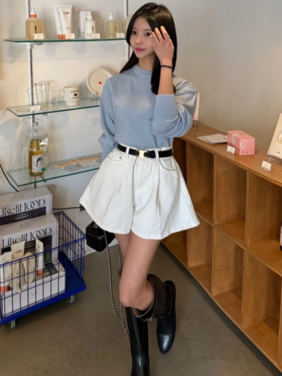 

Faionable High Waist A-Line Umbrella Hem Denim orts Pure Color Wide Leg Pants Four Colors Summer New Arrival Casual Sle
