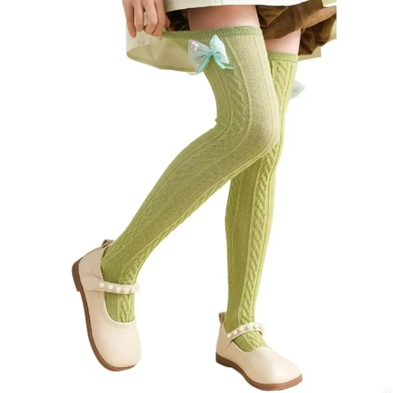 

CableKnit Dress Socks for Summer Spring Stretchy Over the Knee Socks for School Girl Breathable Socks for Kids 425F
