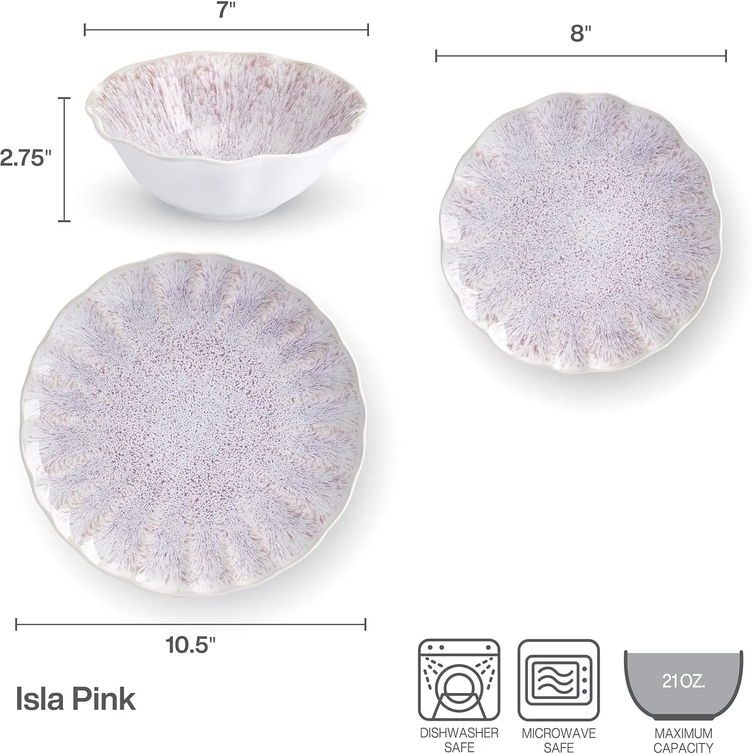 طقم أواني طعام مكون من 12 قطعة مصنوع يدويًا من Isla، خدمة لـ 4 أشخاص، وردي